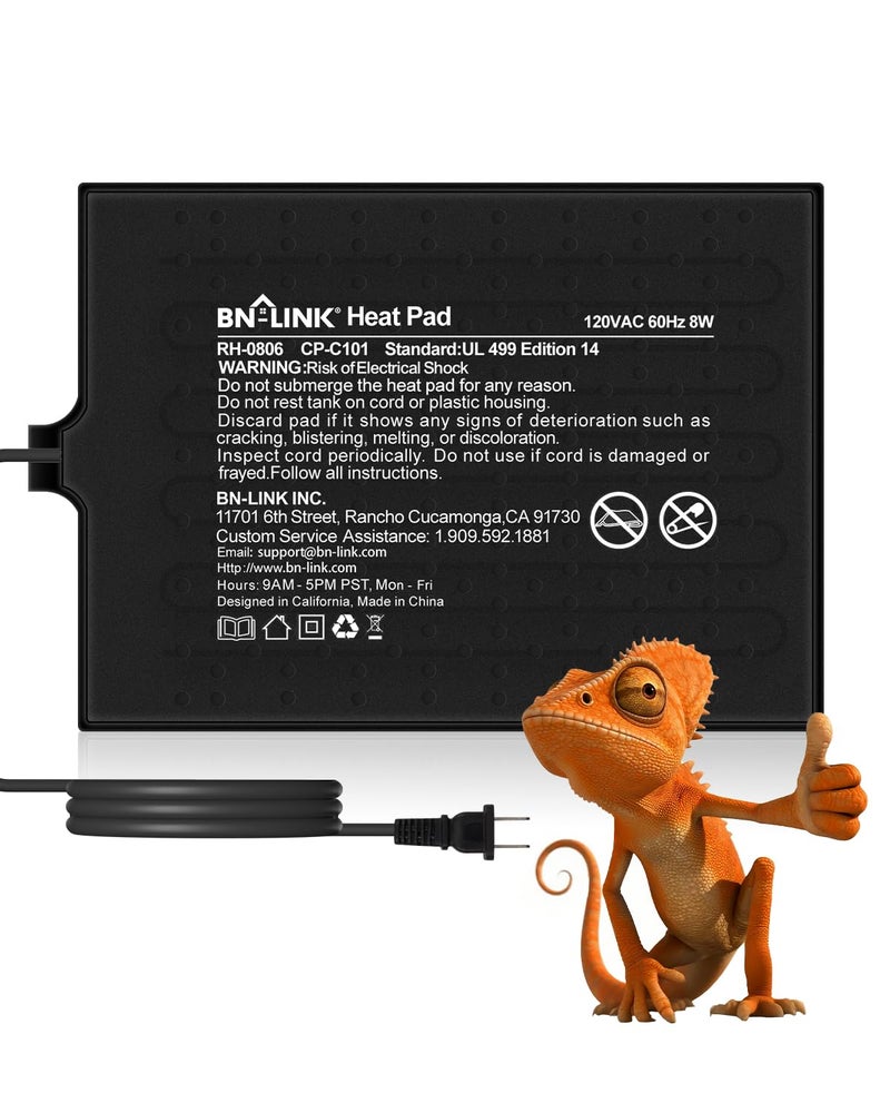 BN-LINK Reptile Heat Pad 6"X8" 8W for 10-20gal Under Tank Terrarium Heating Mat Waterproof for Turtle, Lizard, Frogs, Snake, Hermit Crab - Image 1